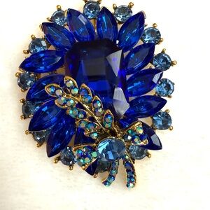 Elegant Blue and Goldtone Brooch / Pendant NWOT